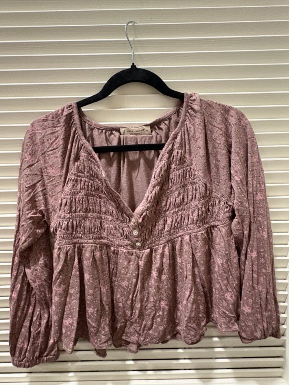 Lucky Brand XS Dusty Rose Floral Boho Peasant Blouse